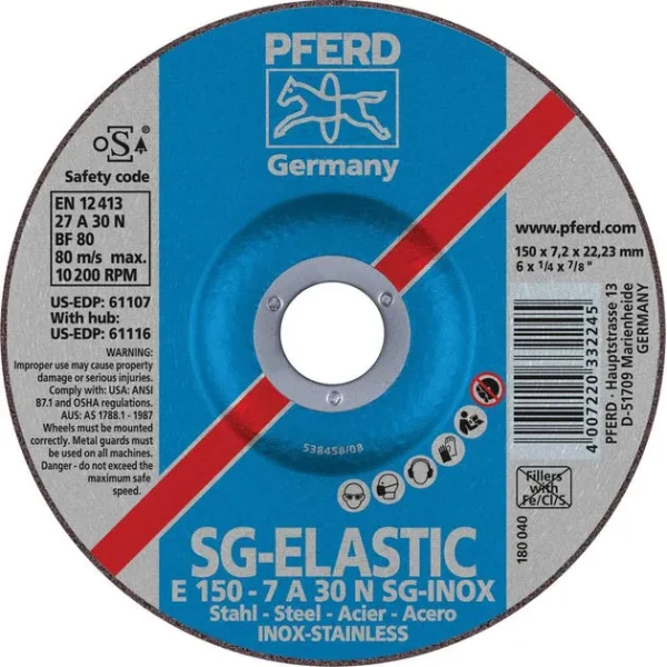 Pferd 61107 SG Elastic 6″x1/4″x7/8″ Grinding Wheel (Package of 10)
