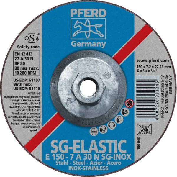 Pferd 61116 SG Elastic 6″x1/4″x5/8″ 11 Thread Grinding Wheel (Package of 10)