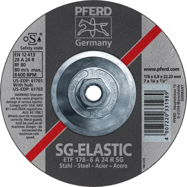 Pferd 61703 SG Elastic 7″x1/4″x5/8″ 11 Thread Grinding Wheel (Package of 10)