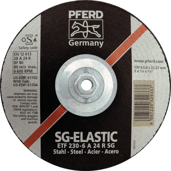 Pferd 61704 SG Elastic 9″x1/4″x5/8″ 11 Thread Grinding Wheel (Package of 10)