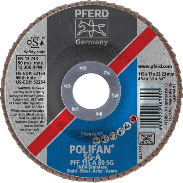 Pferd 62154 Polifan SG A 4-1/2″x7/8″ Flap Disc 80GR (Package of 10)