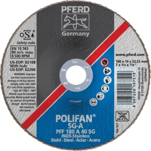 Pferd 62168 Polifan SG A 7″x7/8″ Flap Disc 40GR – Package of 10