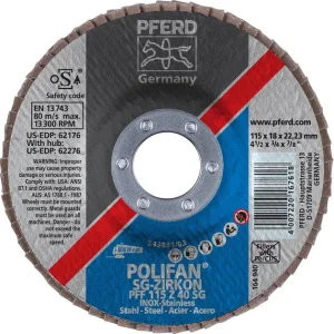 Pferd 62176 Polifan SG Zirkon 4-1/2″x7/8″ Flap Disc 40GR (Package of 10)