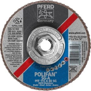 Pferd 62254 Polifan SG A 4-1/2″x5/8″ 11 Thread Flap Disc 80GR (Package of 10)