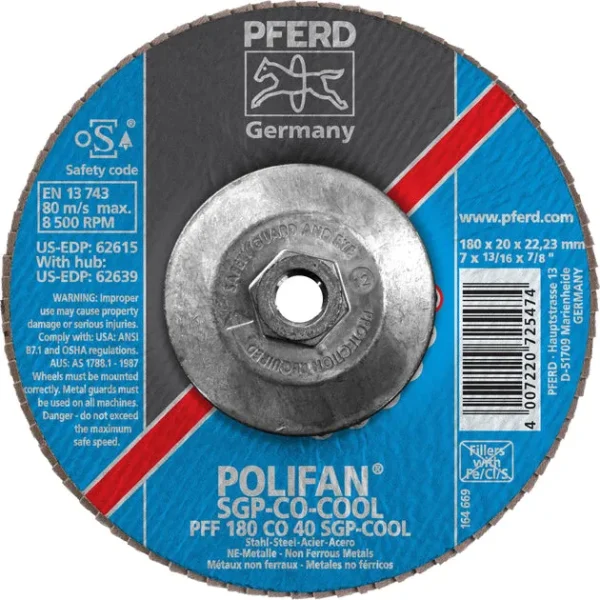 Pferd 62639 Polifan SG CO-COOL 7″x5/8″ 11 Thread Flap Disc 40GR (Package of 10)