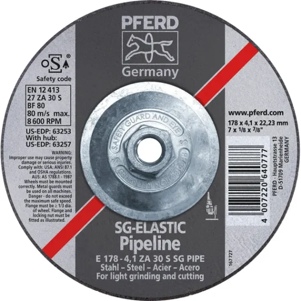 Pferd 63257 SG Elastic Pipeline 7″x1/8″x5/8″ 11 Thread Cut-Off Wheel (Package of 10)