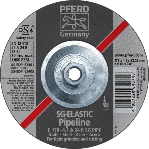 Pferd 63403 SG Elastic Pipeline 7″x1/8″x5/8″ 11 Thread Cut-Off Wheel (Package of 10)