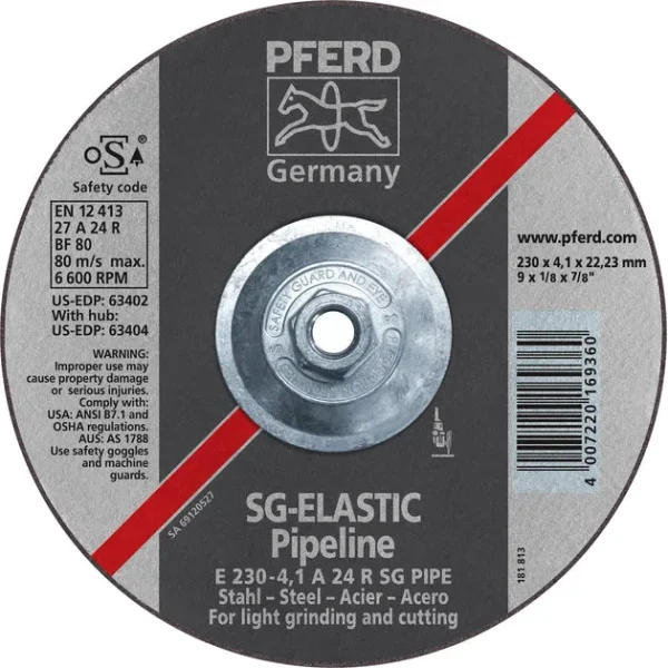 Pferd 63404 SG Elastic Pipeline 9″x1/8″x5/8″ 11 Thread Cut-Off Wheel (Package of 10)