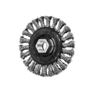 PFERD Full Cable Knot Wheel Brush 4″ Dia. .020 Stainless Steel 5/8-11″ Thread (82296)