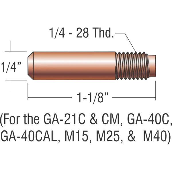 PROFAX PX000067 SHORT CONTACT TIP .030 FOR 15M & 25M MILLER STYLE GUN, 25/PACK