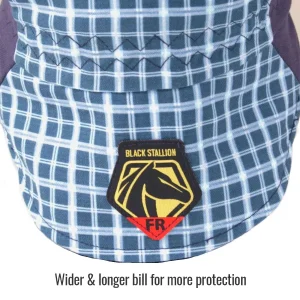 Revco Black Stallion FR Cotton Welding Cap with Hidden Bill Extension, Blue Plaid (Medium) #AH1730-BL-MED