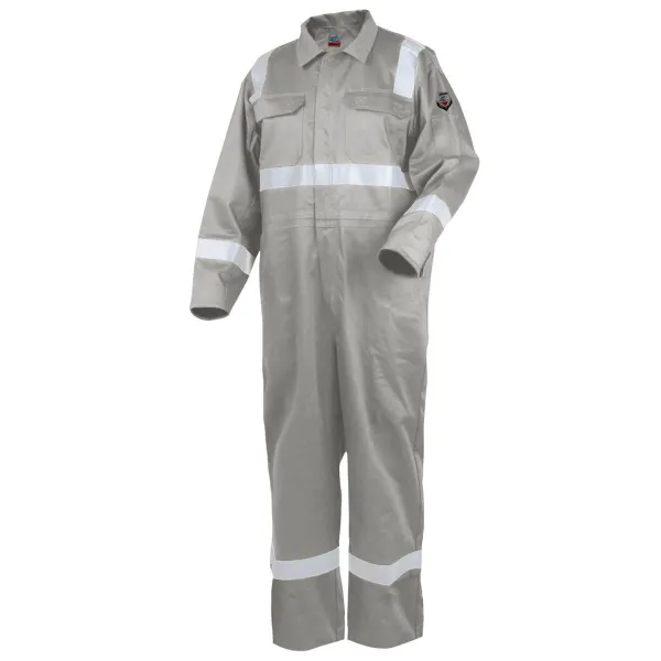 Revco Black Stallion Deluxe Flame-Resistant (FR) Cotton Coverall, Stone Khaki with 2″ Reflective Tape #CF2216-ST