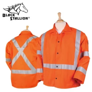 Black Stallion TruGuard™ Orange 200 FR Cotton Welding Jacket, Reflectives – 30″ #JF1012-OR