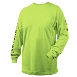 Black Stallion FR Cotton Knit Long-Sleeve T-Shirt Safety Lime #TF2510LM