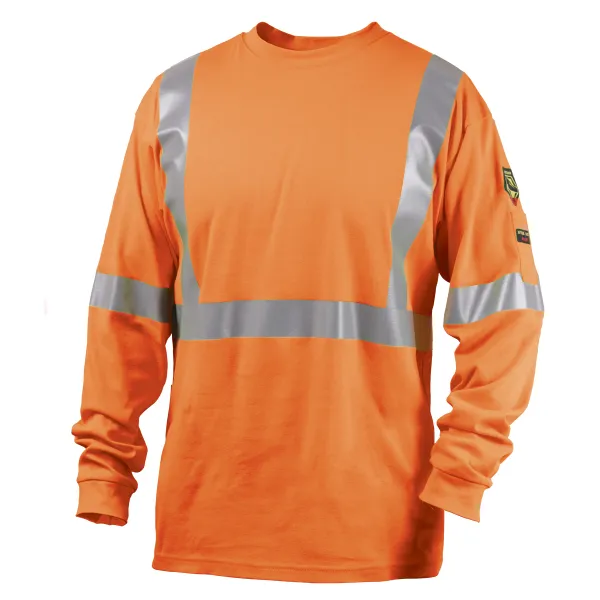 Revco Black Stallion 7 oz Flame-Resistant Cotton Long Sleeve T-Shirt w/ Silver Reflective Tape – NFPA 2112, NFPA 70E (Orange) #TF2511-OR