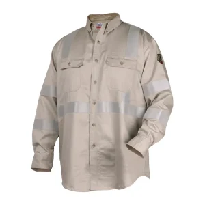 Revco Black Stallion FR Cotton Work Shirt, w/ 2″ Reflective Tape (Stone Khaki) #WF2112-ST