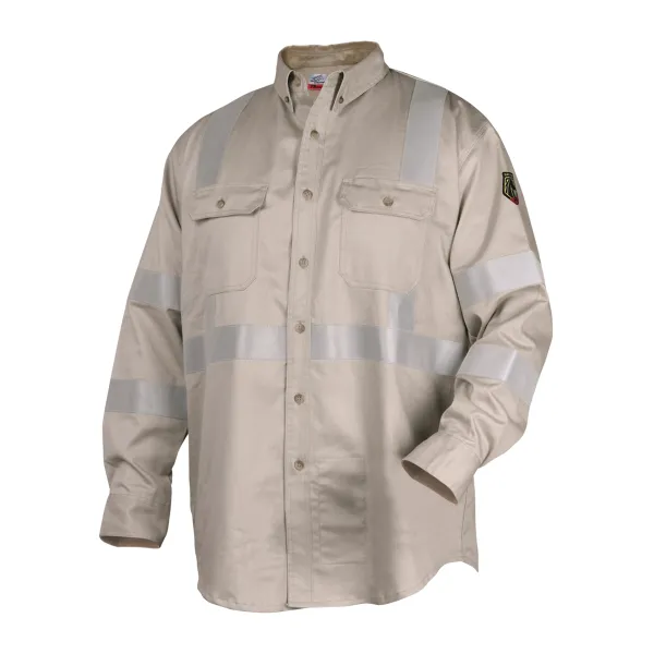 Revco Black Stallion FR Cotton Work Shirt, w/ 2″ Reflective Tape (Stone Khaki) #WF2112-ST