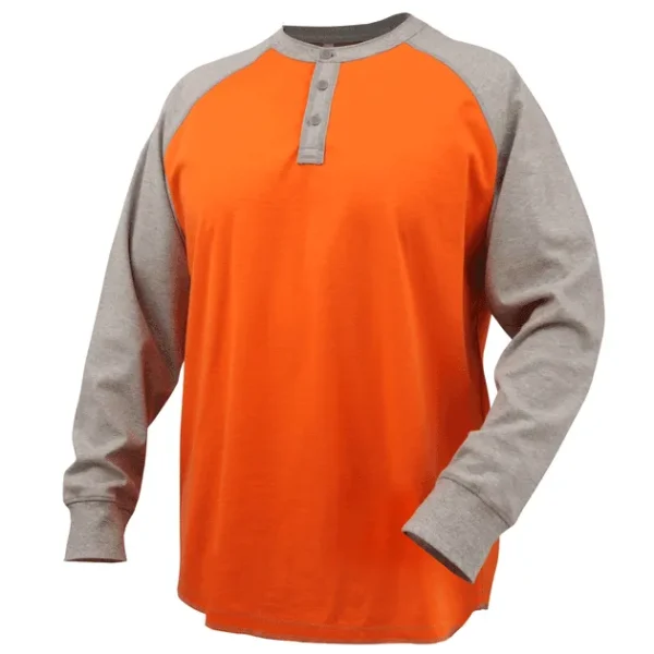 Revco (Black Stallion) Flame Resistant Cotton Knit Long-Sleeve Henley (Gray/Orange)