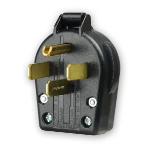 Eaton Crouse-Hinds heavy-duty universal NEMA power plug, Replacement use, #10-4 AWG, 30/50A, 125/250 V, Back wire, Black, Brass, Durable thermoplastic, 14-30P, 14-50P, Three-pole, Four-wire, Screw, Thermoplastic
