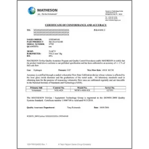 1% Calibration for FM-1050 Reference Scale Rotameter