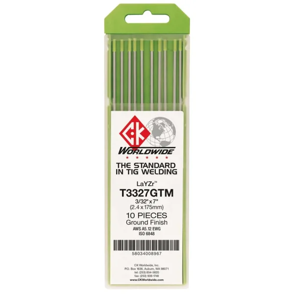 CK WORLDWIDE T3327GTM EWG LaYZr 3/32 X 7″ RARE EARTHTIG TUNGSTEN ELECTRODE, 10/PACK