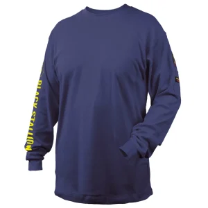 Black Stallion TF2510-NV-3XL NFPA 2112 & NFPA70E 7 OZ. FLAME-RESISTANT COTTON KNIT LONG-SLEEVE WELDING T-SHIRT, NAVY, 3XL