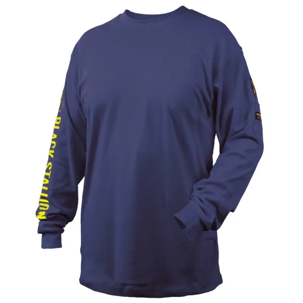 Black Stallion TF2510-NV-LRG NFPA 2112 & NFPA70E 7 OZ. FLAME-RESISTANT COTTON KNIT LONG-SLEEVE WELDING T-SHIRT, NAVY, LARGE