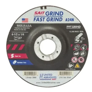 SAIT 4-1/2×1/4×7/8 A24N Fast Grinding Metal/Stainless No Hub Type 27 Grinding Wheels #20060