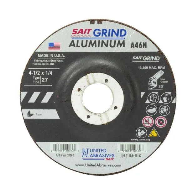 SAIT 4-1/2×1/4×7/8 A46N Aluminum No Hub Type 27 Grinding Wheel #20062