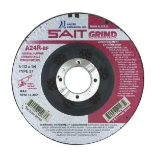 SAIT 4-1/2×1/4×7/8 A24R Long Life No Hub Type 27 Metal Grinding Wheels #20063