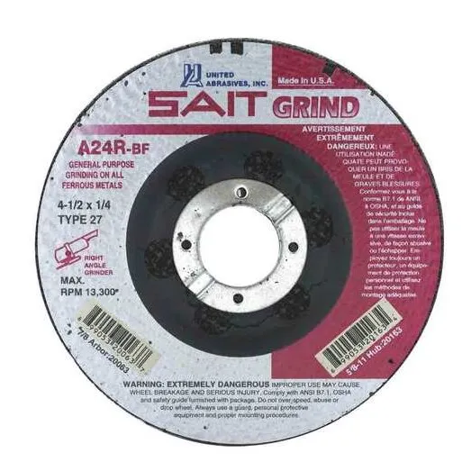 SAIT 4-1/2×1/4×7/8 A24R Long Life No Hub Type 27 Metal Grinding Wheels #20063