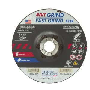 SAIT 6×1/4×7/8 A24N Fast Grinding Metal/Stainless No Hub Type 27 Grinding Wheels #20078