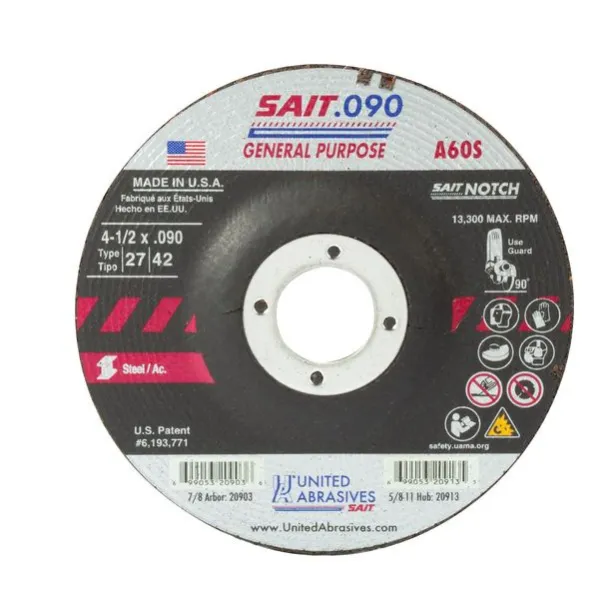 SAIT 4-1/2x.090×7/8 A60S General Purpose Cutting Notching Wheels #20903
