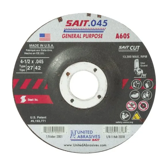 SAIT 4-1/2x.045×7/8 A60S General Purpose High Speed Cut-off Wheels #22021