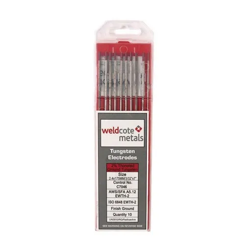 Weldcote Tungsten Electrode, 2% Thoriated (Red), .040″ x 7″, 10/Pack | TUNG040X7X2TH