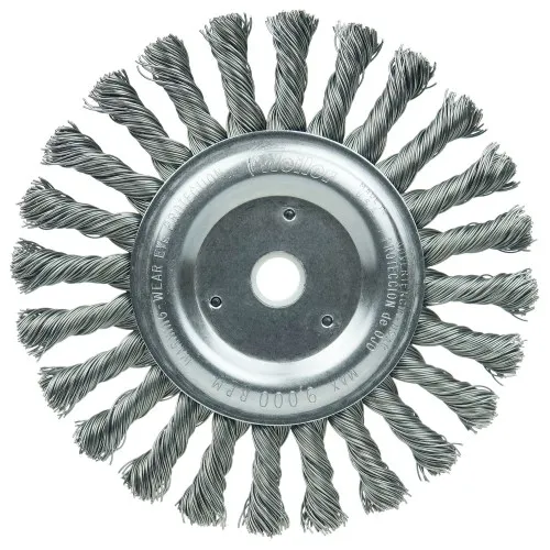 Weiler 6″ Cable Twist Knot Wire Wheel, .023″ Steel Fill, 5/8″-1/2″ Arbor Hole 08565