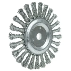 Weiler 6″ Cable Twist Knot Wire Wheel, .023″ Steel Fill, 5/8″-1/2″ Arbor Hole 08565