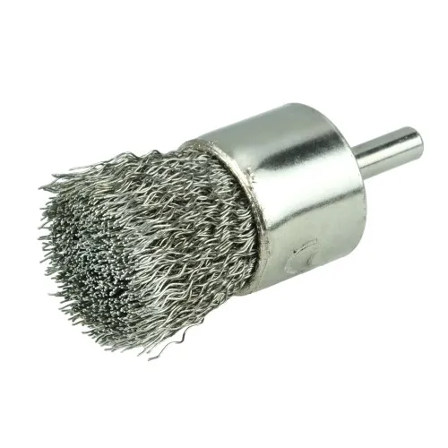 Weiler 1″ Nickel-Plated Cup End Brush, .014″ Stainless Steel Crimped Wire Fill 10380