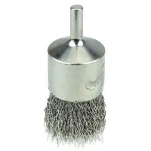 Weiler 1″ Nickel-Plated Cup End Brush, .014″ Stainless Steel Crimped Wire Fill 10380