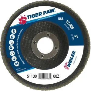 Weiler 5″ Tiger Paw Abrasive Flap Disc, Conical (TY29) 10 Pk 51130