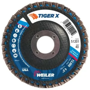 Weiler 4-1/2″ Tiger X Flap Disc, Angled (TY29) 51201 (10 Pk)
