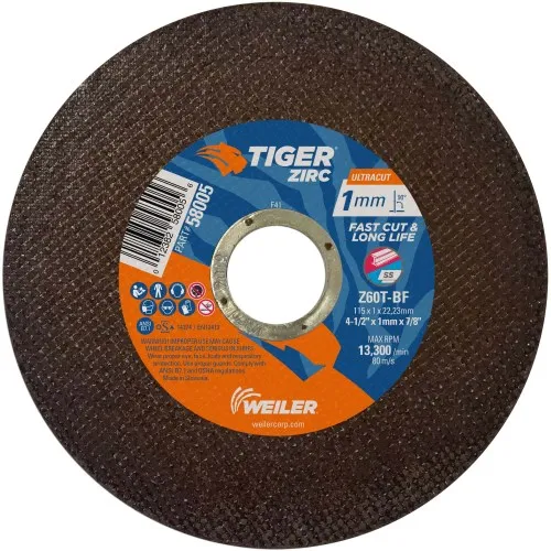Weiler 4-1/2″ x 1mm TIGER ZIRC ULTRACUT Type 1 #58005 (50 Pk)