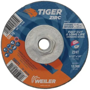 Weiler 4-1/2″ x 1/4″ TIGER ZIRC Type 27 Grinding Wheel 58070 (10 Pk)