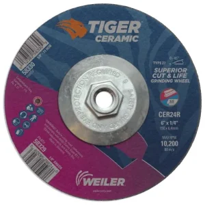 Weiler 6″ x 1/4″ TIGER CERAMIC Type 27 Grinding Wheel CER24R #58330 (10Pk)