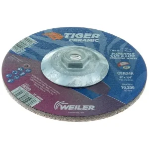 Weiler 6″ x 1/4″ TIGER CERAMIC Type 27 Grinding Wheel CER24R #58330 (10Pk)