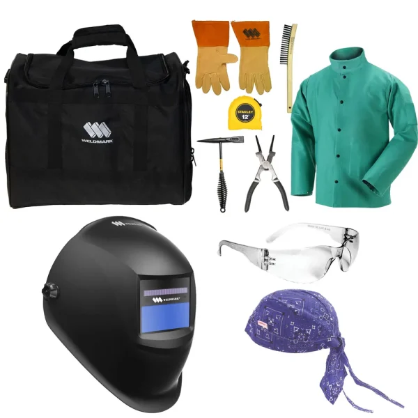 WELDMARK® VOTECH-PKG-M Includes Black AD Helmet, Do-Rag, Medium Welding Jacket, Gloves, Chipping Hammer,MIG Pliers, Scratch Brush, Tape Measure, Tool Bag
