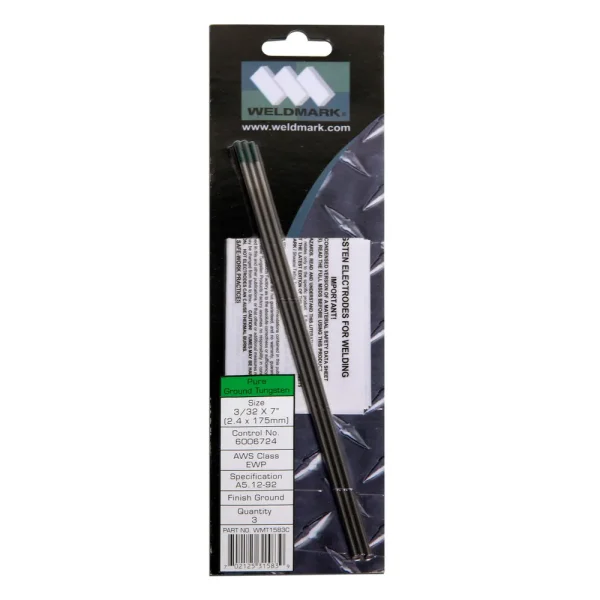 WELDMARK® WMT1583C EWP 3/32″ X 7″ PURE TUNGSTEN GREEN TIG TUNGST ELECTRODE, 3/PACK