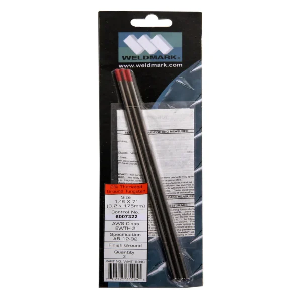 WELDMARK® WMT1594C EWTH-2 1/8″ X 7″ 2% THORIATED RED TIG TUNGSTEN ELECTRODE, 3/PACK