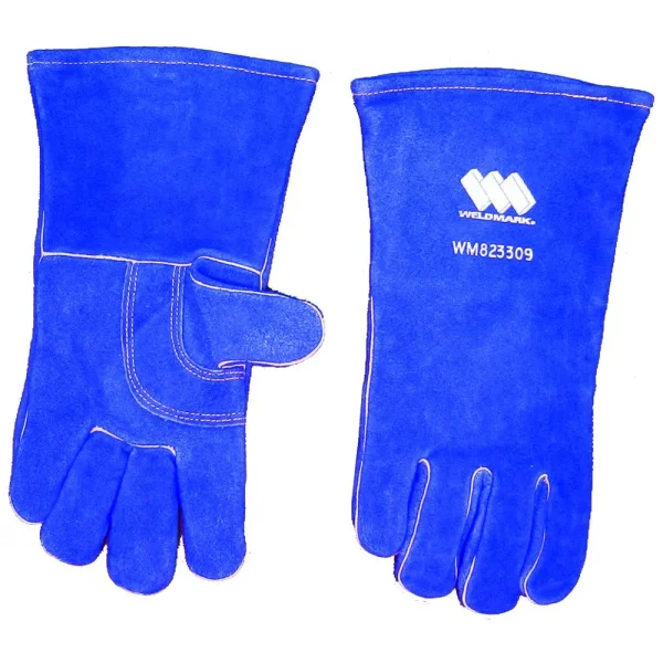 Weldmark WM823309 Large Split Blue Cowhide 13″ Full Welt Thumbstrap Gloves (Pkg. of 48)