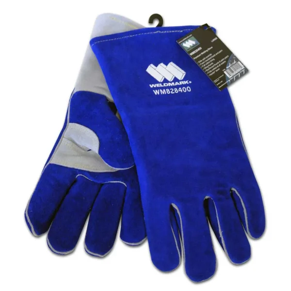 Weldmark WM828400 Large Premium Split Blue Cowhide 13″ Foam Back Wing Thumb Gloves (Pkg. of 48)